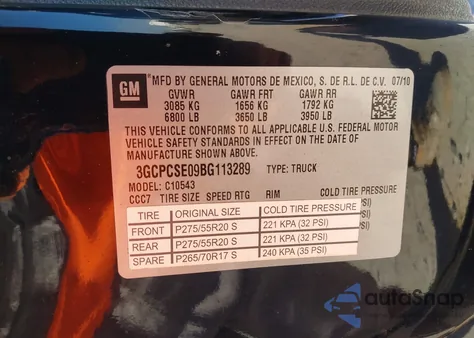 2011 Chevrolet Silverado 1500 Lt из США, поврежденный, VIN 3GCPCSE09BG113289